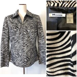 VTG Nygard Collection Zebra Print Statement Jacket‎ Zip Front Collared Y2K Sz 12